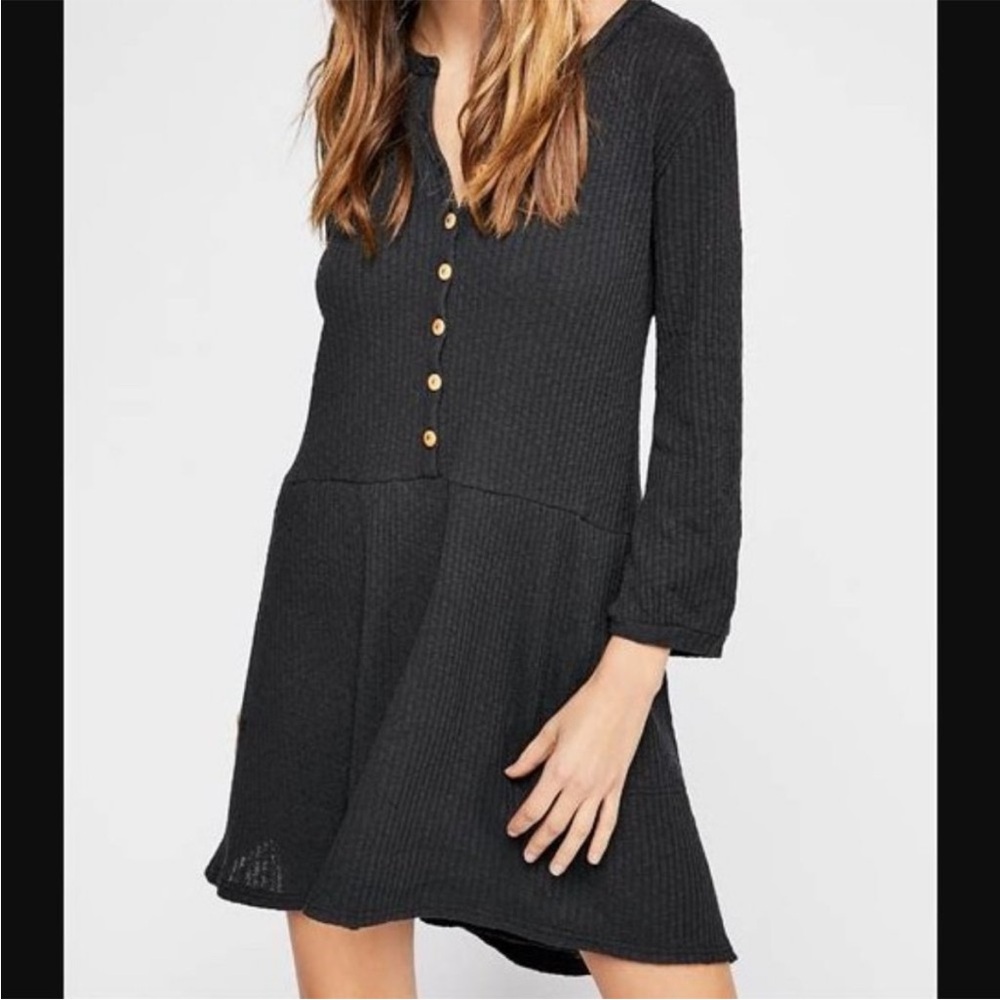 Free People Beach Blossom Ribbed Long Sleeve Slouchy Comfy Lounge Casual Dress